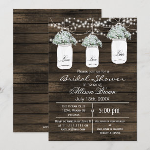 Barn wood babys Breath mason jarsbridal shower Invitation