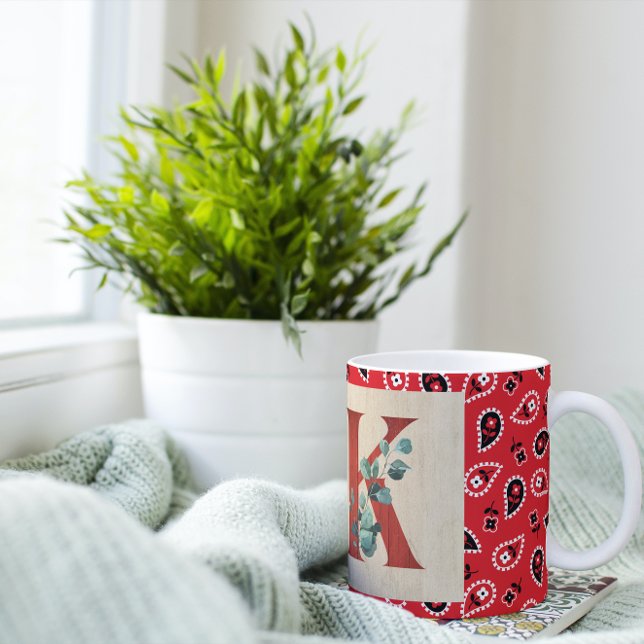 Barn Wood & Bandana Letter K  Large Coffee Mug (Creator Uploaded)