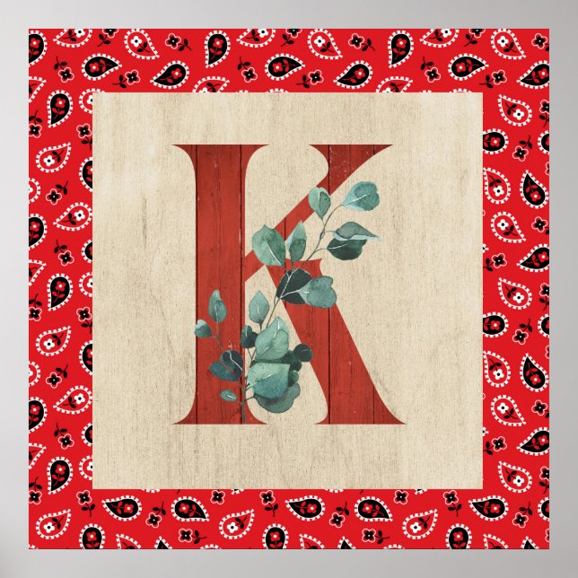Barn Wood & Bandana Letter K  Poster (Front)