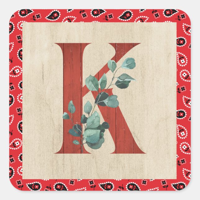 Barn Wood & Bandana Letter K  Square Sticker (Front)
