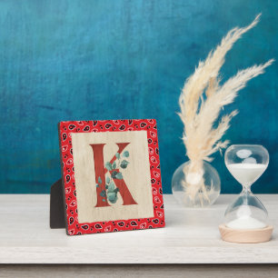 Barn Wood & Bandana Letter K Tabletop Plaque