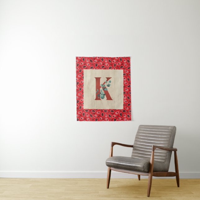 Barn Wood & Bandana Letter K   Tapestry (In Situ)