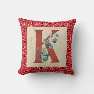 Barn Wood & Bandana Letter K Throw Pillow