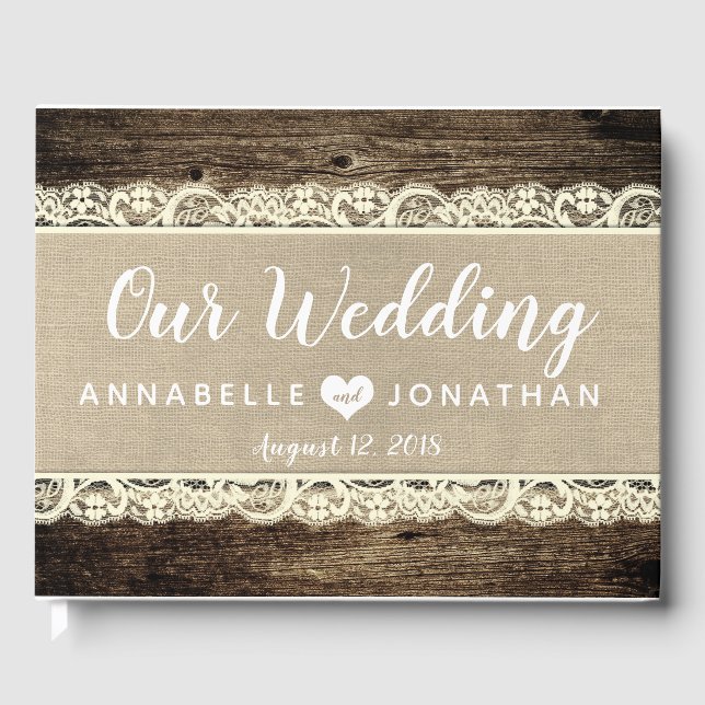 Barn Wood Burlap Dentelle Rustique Mariage livre d (Recto)