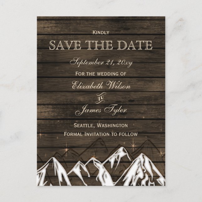 Barn wood Camping Rustic Mountains Save the Date Announcement Postcard (Front)