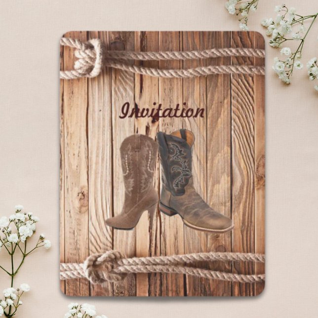 barn wood Cowboy Boots Western country Wedding Invitation (barn wood Cowboy Boots Western country Wedding Invitation)