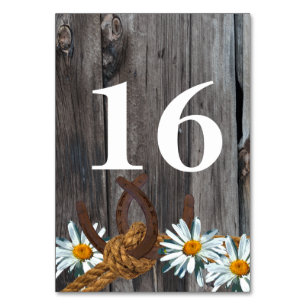 Barn Wood Daisies and Horseshoes Table Number