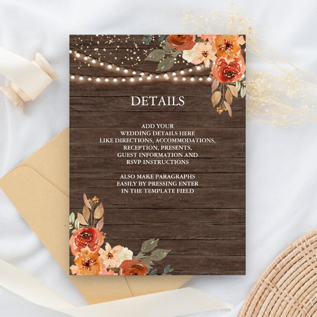 Barn Wood Earthy Floral Terracotta Wedding Details Enclosure Card (Creator Uploaded)