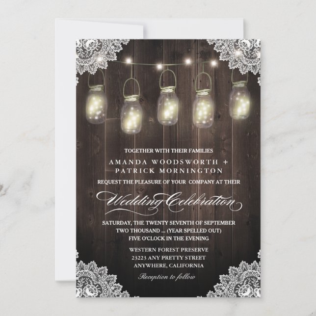 Barn Wood et dentelle Mason Jar Wedding Invitation (Devant)