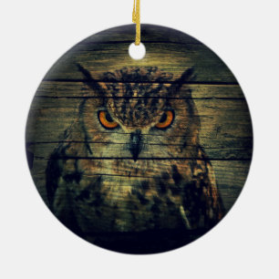 Barn Wood Gothic wild bird Spooky hoot owl Ceramic Ornament