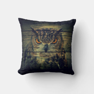 Barn Wood Gothic wild bird Spooky hoot owl Throw Pillow