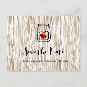 Barn wood grain mason jar save the date cards