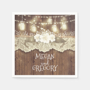 Barn Wood Lace Lights Mason Jar Rustic Wedding Napkin