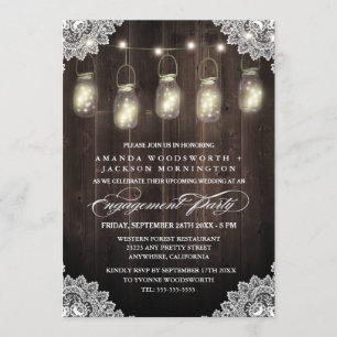 Barn Wood Lace Mason Engagement Party Invitations