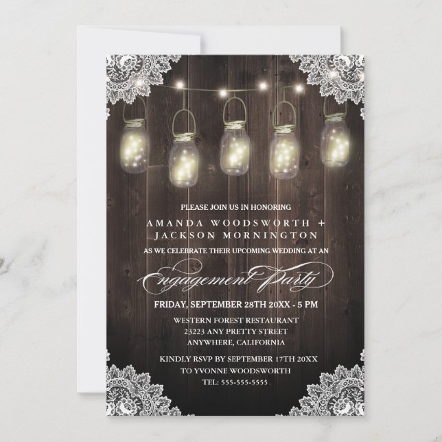 Barn Wood Lace Mason Invitations de la partie d'en (Devant)