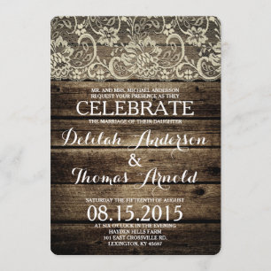 Barn Wood Lace Rustic Wedding Invitation