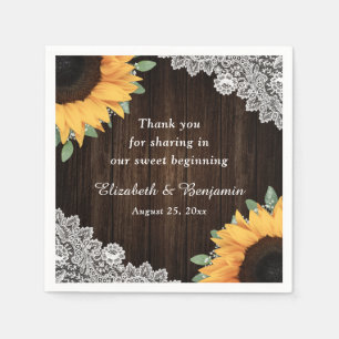 Barn Wood Lace String Lights Sunflower Wedding Napkin