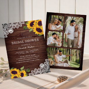 Barn Wood Lace Sunflower Photo Bridal Shower Invitation