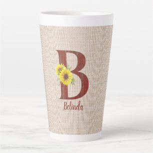 Barn Wood Letter  B & Sunflowers Personalized  Latte Mug