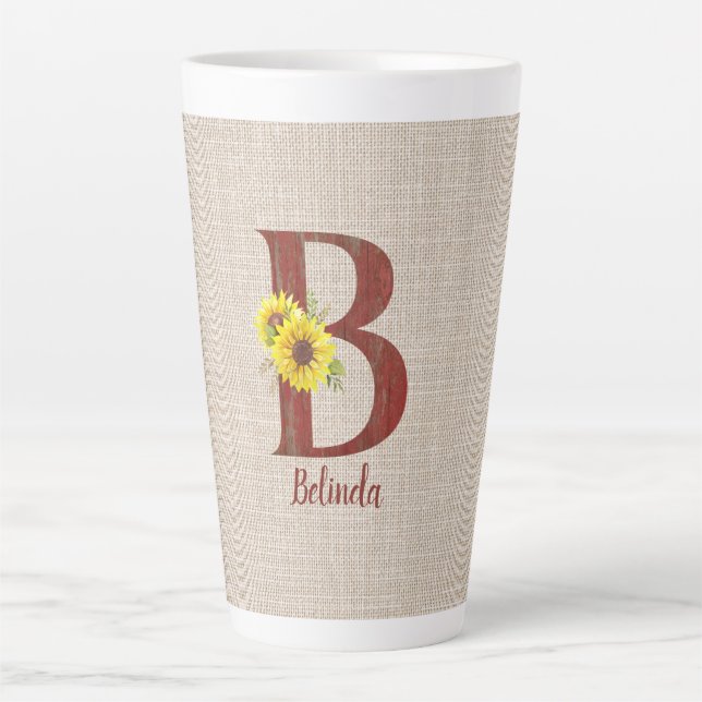 Barn Wood Letter  B & Sunflowers Personalized  Latte Mug (Front)