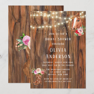 Barn Wood Lights Boots Horse Bridal Shower Invitation