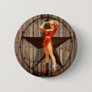 Barn wood Lone Star western country Cowgirl 2 Inch Round Button
