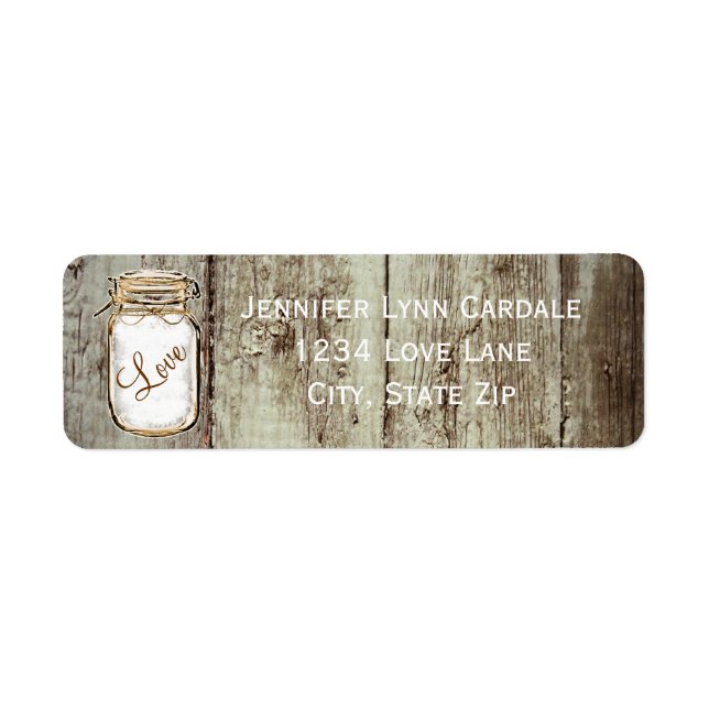 Barn Wood Mason Jar Mariage Retourner l'adresse Ét (Devant)