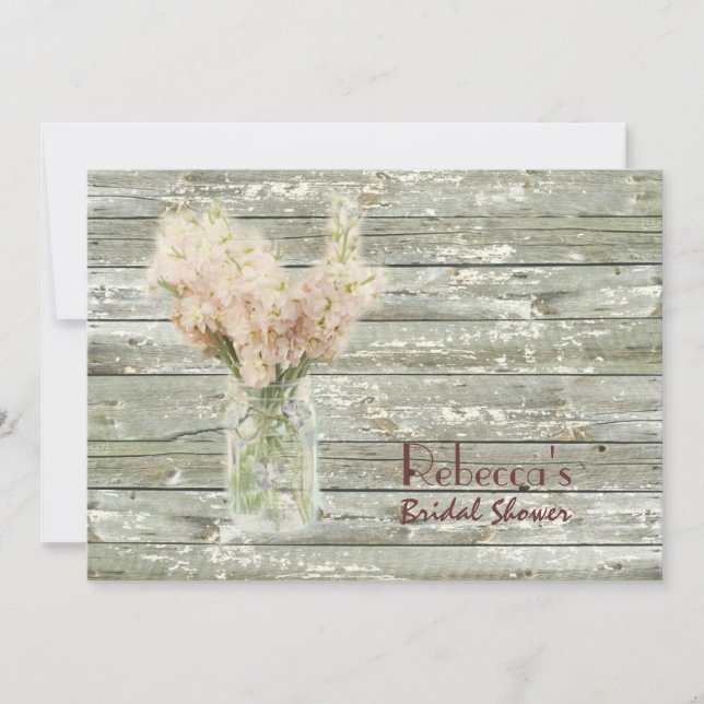 barn wood mason jar wedding bridal shower invitation (Front)