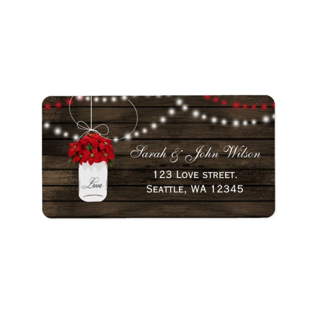 Barn wood poinsettias mason jar rustic wedding label (Front)