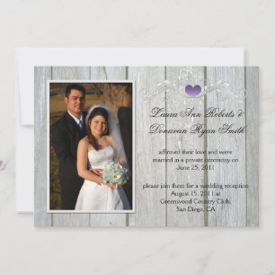 Barn Wood Purple Heart Photo After Wedding Invitation