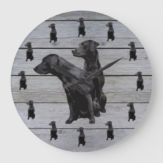 Barn Wood Rustic Black Labrador Retriever Large Clock (Front)