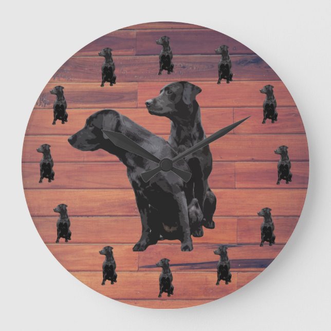 Barn Wood Rustic Black Labrador Retriever Large Large Clock (Front)