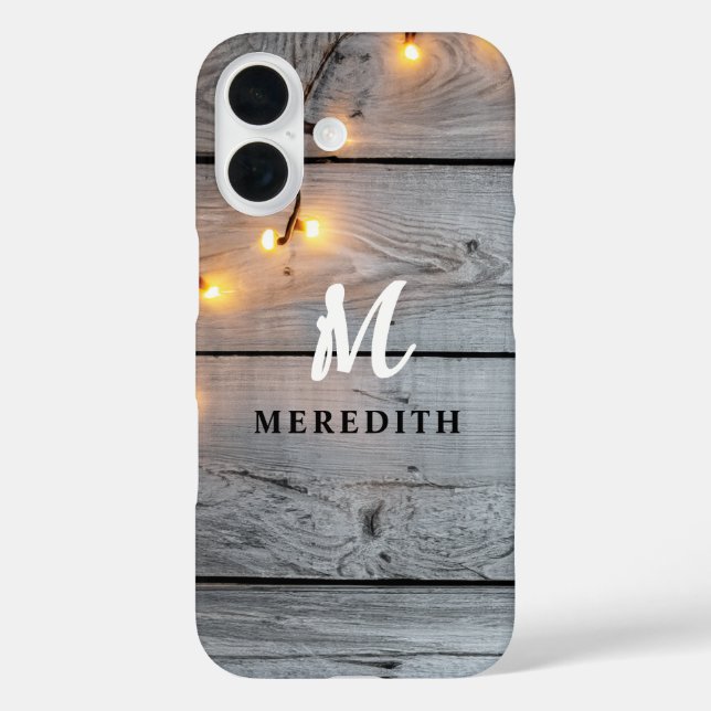 Barn Wood Rustic Elegance String Lights Monogram  Case-Mate iPhone Case (Back)