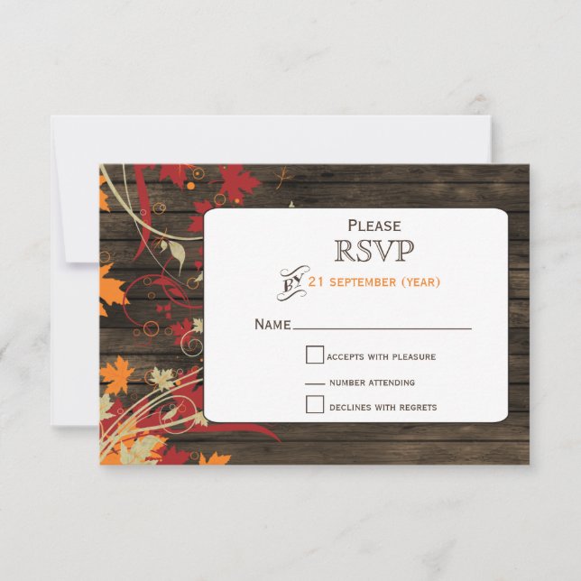Barn Wood Rustic Fall Feuilles Mariage rsvp (Devant)