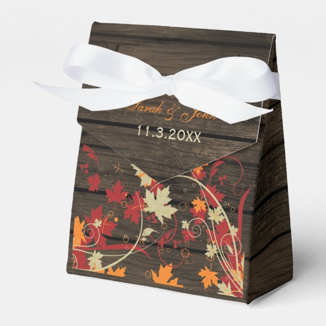 Barn Wood Rustic Fall Leaves Wedding Favor Box (Front Side)
