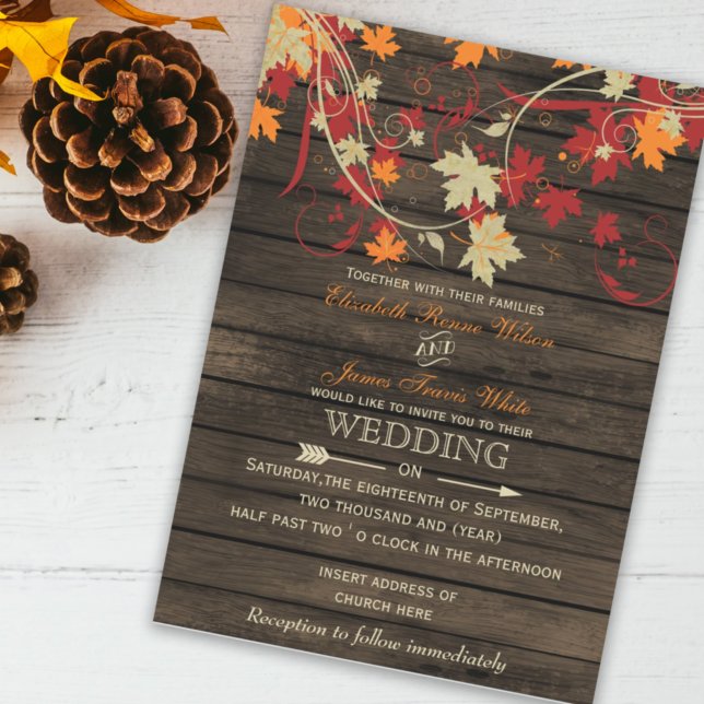 Barn Wood Rustic Fall Leaves Wedding invitations (Creator Uploaded)