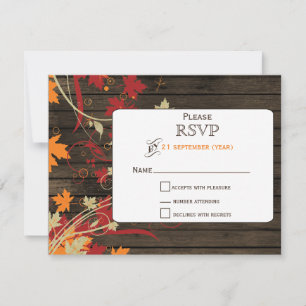 Barn Wood Rustic Fall Leaves Wedding rsvp Card