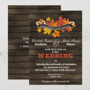 Barn wood Rustic Fall wedding invitations