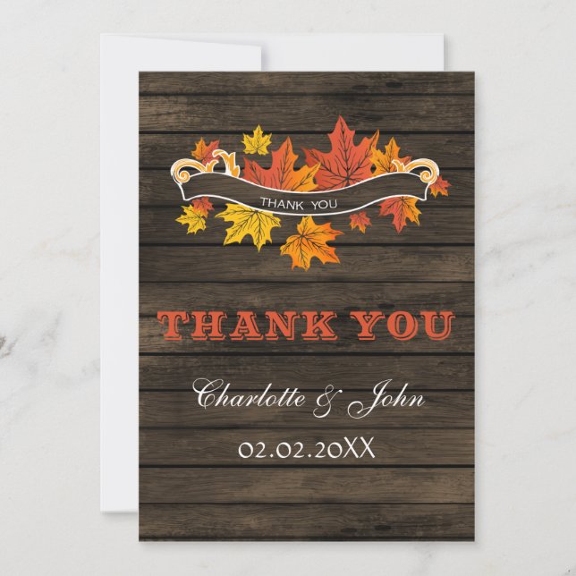 Barn wood Rustic Fall wedding Thank You Card (Front)