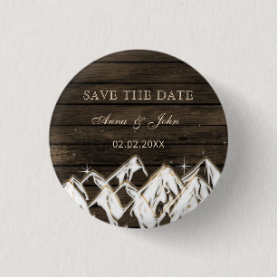 Barn wood Rustic Mountains Save the  Date 1 Inch Round Button