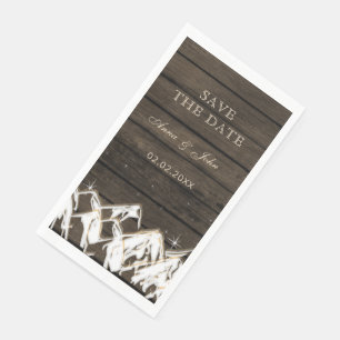 Barn wood Rustic Mountains Save the Date Napkin