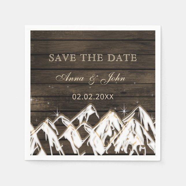 Barn wood Rustic Mountains Save the  Date Napkin (Front)