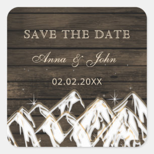 Barn wood Rustic Mountains Save the  Date Square Sticker