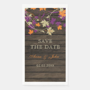Barn Wood Rustic Plum Fall Leaves Save The Date Napkin