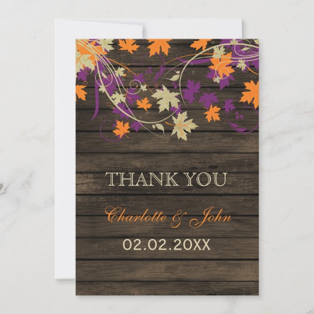 Barn wood Rustic plum fall wedding Thank You Card (Front)