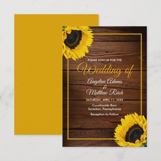 Barn Wood + Rustic Sunflower Wedding Invitation (Front/Back)