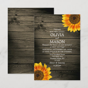 Barn Wood + Rustic Sunflower Wedding Invitation