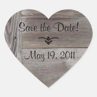 Barn Wood save the date heart stickers