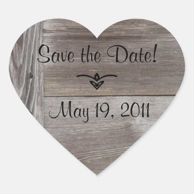 Barn Wood save the date heart stickers (Front)