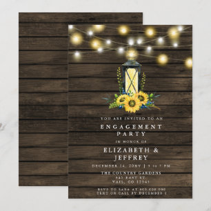 Barn Wood String Lights Sunflower Engagement Party Invitation
